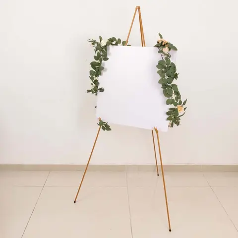 65in Gold Metal Frame Easel Sign Holder - 3-Leg Collapsible Tripod Stand, Adjustable Clip Locks, 15lb Capacity, Lightweight Art and Boards Support, Office Accessories for Event, Modern Office Presentations