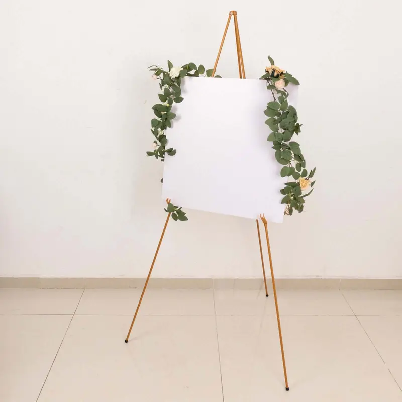 65in Gold Metal Frame Easel Sign Holder - 3-Leg Collapsible Tripod Stand, Adjustable Clip Locks, 15lb Capacity, Lightweight Art and Boards Support, Office Accessories for Event, Modern Office Presentations