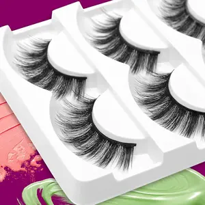 For Wig Package 3D False Eyelashes, 3D Faux Mink Fake Eyelashes Handmade Dramatic Thick Crossed Cluster False Eyelashes Black Nature Fluffy Long Soft Reusable