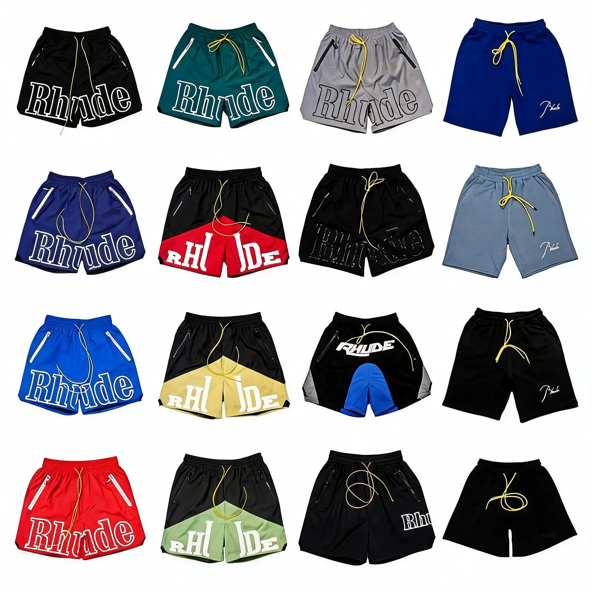 Rhude Letter Logo Jacquard Knit Casual Shorts, Unisex American High-Street Cropped Shorts, Loose-Fitting and Breathable