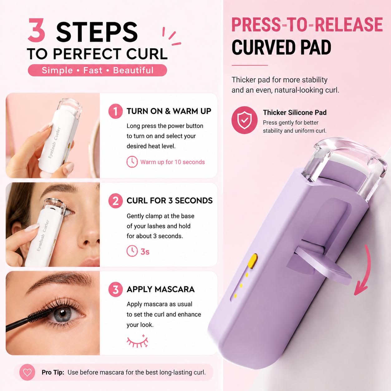 Thermal Eyelash Curler – USB Rechargeable with Thermo-sensitive Silicone Pad Fast Curling, Small Lifting Curler for Eyelashes – for Women, Girls, Home, Travel, Curly and Stylized Thermal Eyelash Curler – USB Rechargeable with Thermo-sensitive Silicone Pad Fast Curling, Small Lifting Curler for Eyelashes – for Women, Girls, Home, Travel, Curly and Stylized