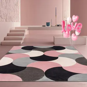 Velvet Home Rug with Circle Print, Holiday Decor Carpet for Living Room, Hallway, Bedroom, Indoor Outdoor Use