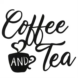 Coffee Sign and Tea Bar Metal Hanging Wall Art Black Cup Decor Letter for Cafe Farmhouse Kitchen