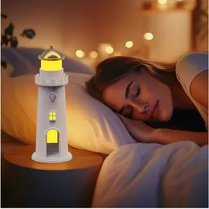 LED Night Lamp Lighthouse Rechargeable Human Motion Sensor Moonlight Projection Lamp, Timing Dimming Ambient Lighting Desktop Creative Design Decoration for Bedroom, Living Room, Study Room
