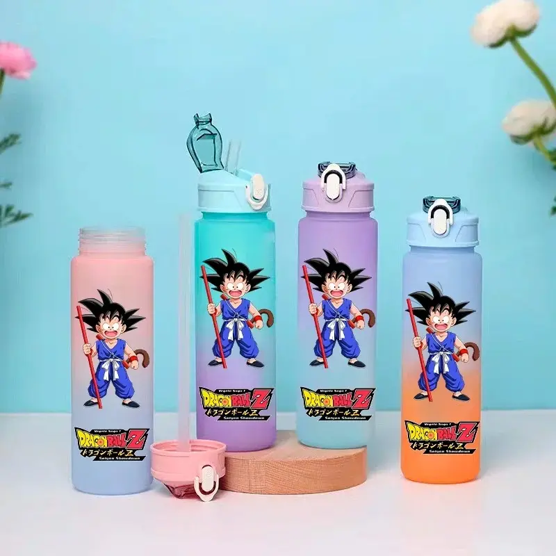 Dragon Ball Water Bottle 750ml – Goku & Gohan Gradient Straw Cup, Large Capacity Sports Bottle for School, Gym & Travel