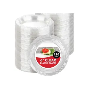 6-Inch Clear Plastic Dessert Plates (120 Pack) Flexible Disposable Clear Plates for Dessert & Appetizers, Crystal Clear Small Plates for Parties & Catering, Clear Plastic Party Plates