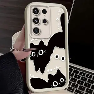 Lovely Black Cat Phone Case For Samsung Galaxy S24 S25 S23 Ultra S22 S21 Plus FE A36 A56 A26 A16 A06 A15 A25 A35 A55 5G Cover