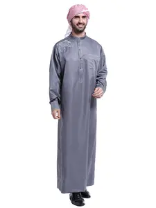 Classic Muslim Embroidered Moroccan Arab Robe, Traditional Festival Clothing, Men's Casual Robe with Silver Color Embroidery