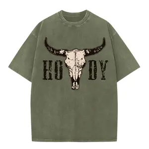 HowDy Shirt, Acid Wash Bull Skull Tee, Western Cowboy T Shirt, Vintage Rodeo Graphic, Gift for Him