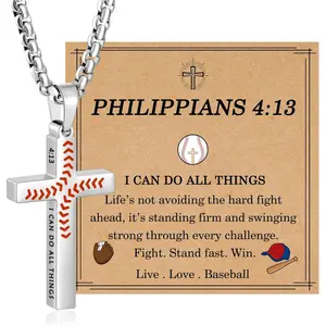 Easter Gifts for Kids Teens Baseball Cross Necklaces for Boys Men, Colourfast Stainless Steel Bible Verse Cross Chain Pendant Necklace Baseball Accessories Stuff Gifts for Boys