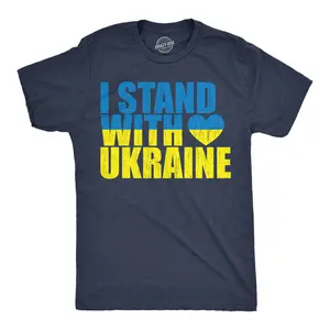 Mens Funny T Shirts I Stand With Ukraine Awesome Ukrainian Support Graphic Novelty Tee for Men Mens Funny T Shirts Cool Vintage Fashion T-Shirt Gift Classic Menswear Motivational Apparel for Men Funny Political Navy -