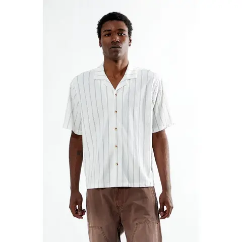 Pacsun Men's White Oversized Striped Camp Shirt