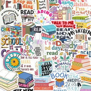 50pcs Book Lover Colorful Stickers Pack, Waterproof Reading Aesthetic Book Quote & Reading Graphic Decals for Laptop, Water Bottle, Journal & Scrapbook, Book Lover Gift