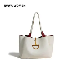 Women's Textured Leather Tote Bag, Elegant Cream White Design with Gold Hardware, Perfect Everyday Commuter Handbag, Old Money Purse, All Seasons