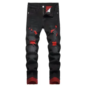JUNBAOSS Men's Slim Fit Stretch Jeans Colored Ripped Jeans for Men, Casual Fashion Straight Leg Comfort Flex Waist Skinny Denim Pants, Menswear Trouser Streetwear Motocross Jeans with Plain Pockets