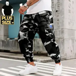 [Plus Size] Men's Camo Cargo Joggers – Baggy Streetwear Pants with Multi Pockets, Elastic Waist & Cuffed Ankles, Casual Loose Fit Trousers for Big & Tall Men (2XL-6XL)