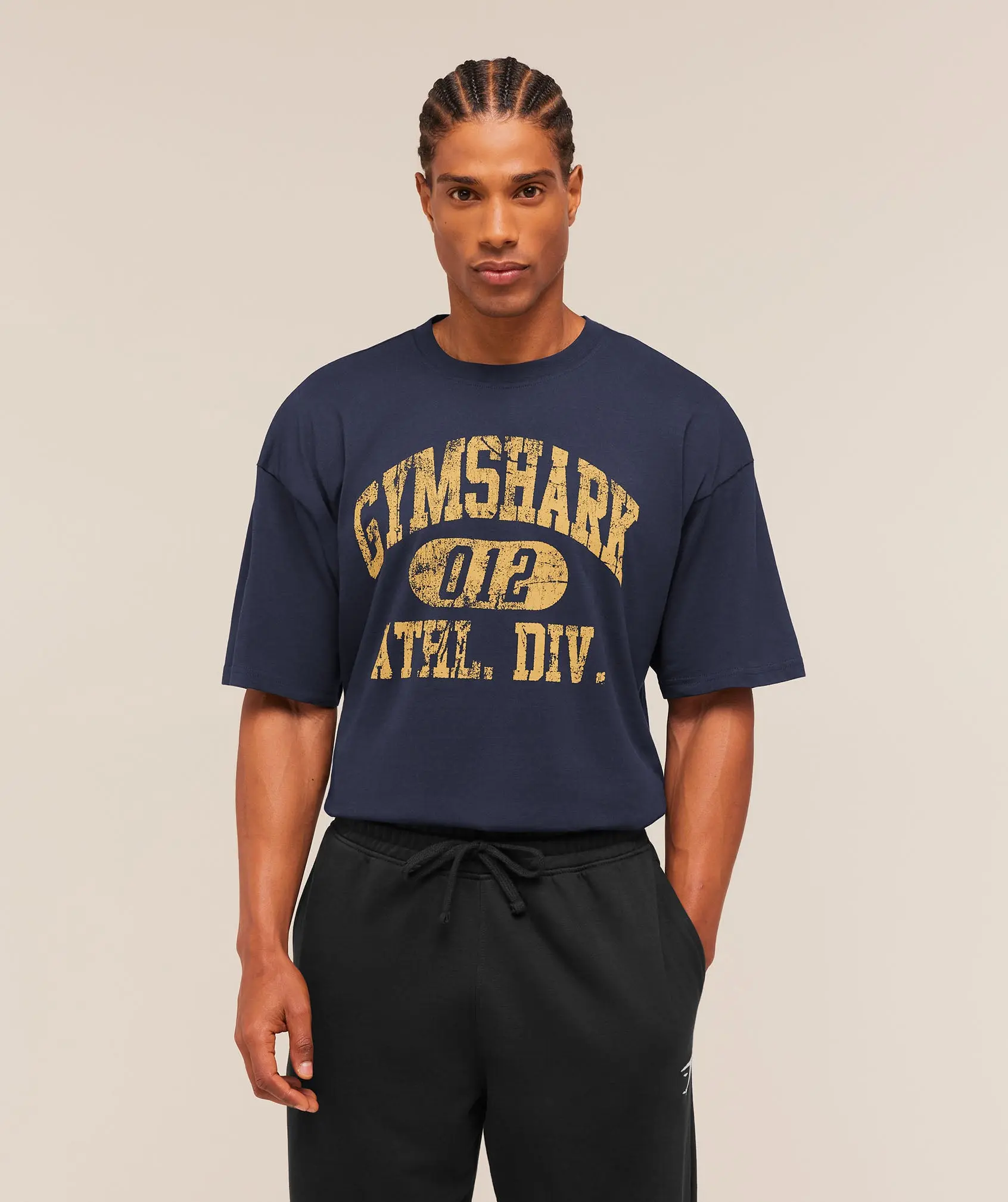 Gymshark Athletic Division Graphic Oversized T-Shirt – Heavy Blue Cotton Gym Tee