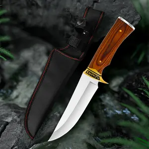Outdoor Knife with Sheath,Multi-functional Hunting Knife,Wood Handle Knife,High Carbon Steel Camping Knife,Fishing & Camping Essential Tool,Wilderness Cooking Knife Set,Bushcraft Knife,Best Gift for Outdoorsmen