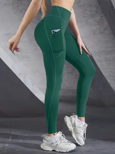 Women's High-Waisted Sporty Yoga Pants, Tight-Fitting Plain Design, All-Season Comfortable Fabric, Perfect for Daily Wear & Fitness Activities