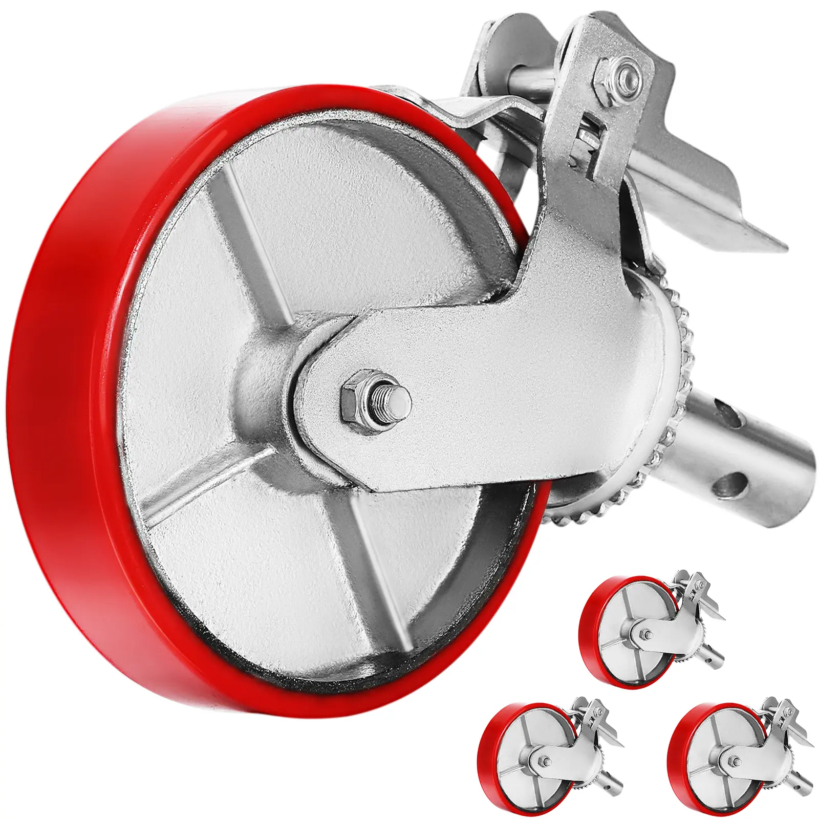 【summerfinds】VEVOR Scaffolding Wheels Set, Heavy Duty 4-Pack 8\" Scaffolding Casters, with 4400 Lbs Per Set and Locking Stem Casters with Brake, Polyurethane Replacement for Scaffold, Shelves, Workbench