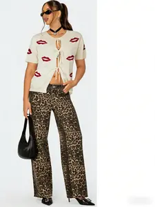 Red Lip Jacquard Bow Knit Sweater, Y2K Sexy Backless Short Sleeve Cardigan, 2026 Spring Summer Vacation Casual Top, Boho Style,Y2K Coquette, Sexy Vacation, Playful Knit