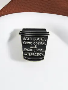Book Lover Coffee Enthusiast Social Anxiety Badge, Humorous Design with Gold Coffee Cup, Perfect Gift for Introverts