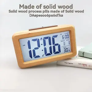 Wooden LED Digital Alarm Clock With Snooze Date Temperature