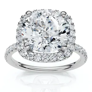 Certified 3 1/2Ct Cushion Halo Diamond Engagement Ring 14k Gold or Pt Lab Grown