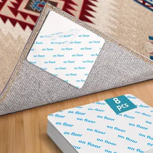 Rug Pad Grippers 8Pcs, Non Slip Rug Stickers for Hardwood Floors Tiles, Reusable Carpet Tapes for Area Rugs, Double Sided Adhesive Rug Corners Grippers Keep Corners Flat Hold Rug Down
