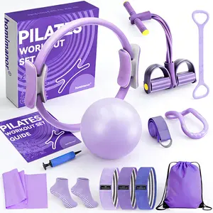 homimanor 13PCS Pilates Ring Set for Women Home Workout, Pilates Equipment Set for Beginners with 15'' Magic Circle, 9.8" Yoga Ball and Resistance Bands, Pilates Kit for Full Body Toning