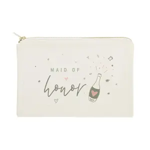 Champagne Bottle Maid of Honor Cotton Canvas Cosmetic Bag