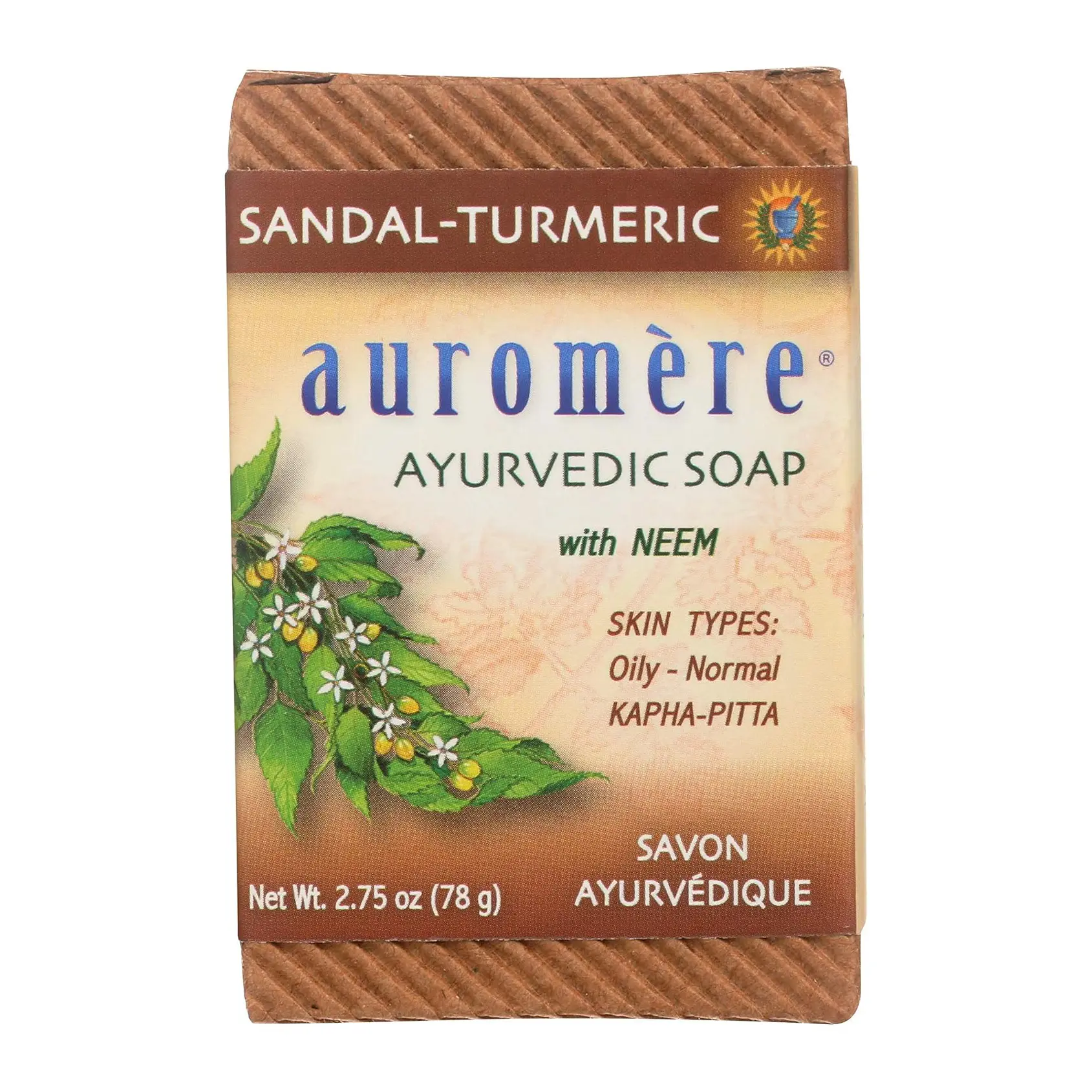 Auromere Ayurvedic Bar Soap, Sandal Turmeric - Eco Friendly, Handmade, Vegan, Cruelty Free, Natural, Non GMO (2.75 oz), 1 pack