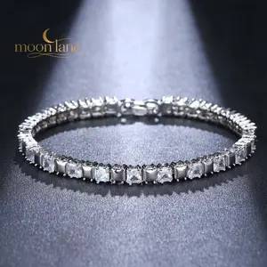 Women’s cubic zirconia tennis bracelet, 4×4 mm platinum-plated birthstone bracelet, hypoallergenic jewelry, anniversary/birthday gift for mom or wife, 7 inches
