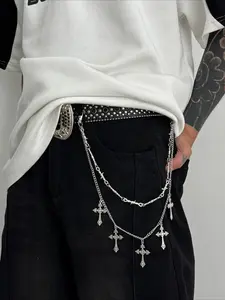 Men's Gothic Cross Pant Chain Multi-Layered Silver Jeans Accessory for Streetwear Unisex Punk Wallet Chain PantChain GothicStyle