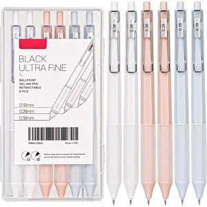 Retractable Gel Roller Pens,  Pen Style, Ultra Fine Point (0.18mm / 0.28mm / 0.38mm), Quick Dry Black Gel Ink,  and smooth writing, Comfortable Grip, 6-Count Pack
