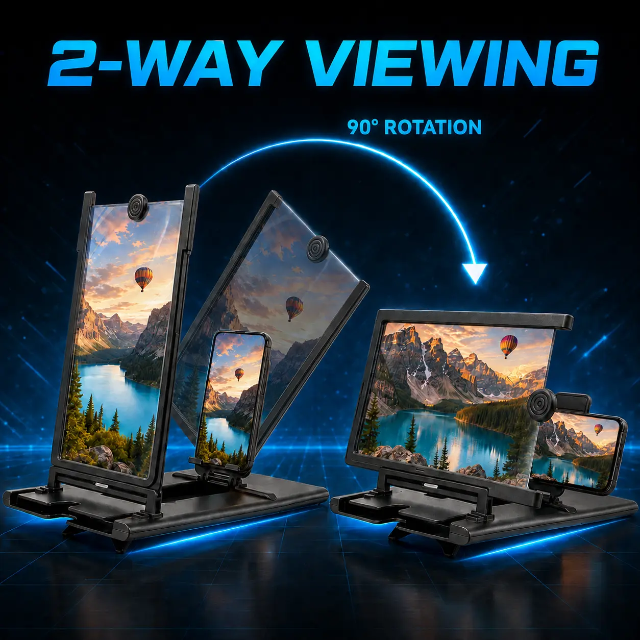 12'' New Adjustable Phone Stand with Secure Holder Mobile Phone Magnifier - Ultra-HD Screen Magnifier for Easy TV Viewing Orientation for Landscapes Use Eye Protection Full-Screen Mobile Phone Magnification With Phone Stand with Anti-Slip Clips-MM
