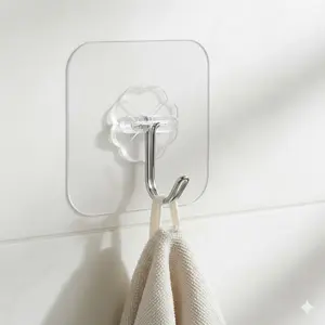 Heavy Duty Clear Adhesive Hooks for Kitchen Bathroom: No Drill Waterproof Non-Slip Wall Mount Hangers, Wall Mounted Hook. Strong Stick Durable Removable Design for Towels, Curtains, Organizing Essentials, U Shaped Hook