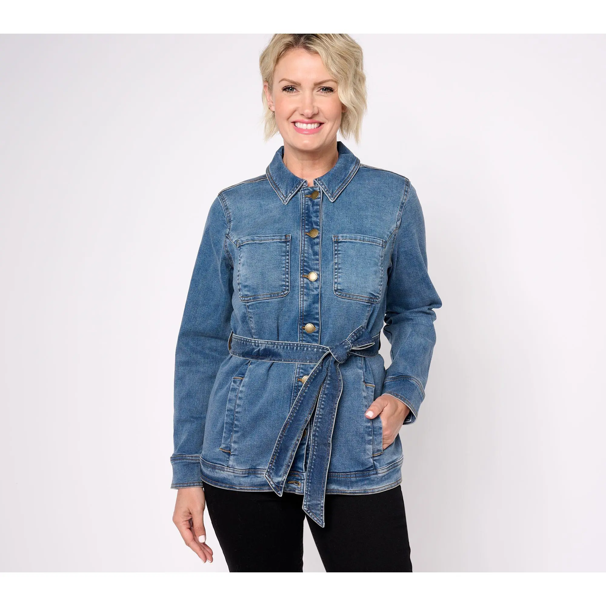 Isaac Mizrahi Live! Indigo True Denim Jacket with Waist Tie