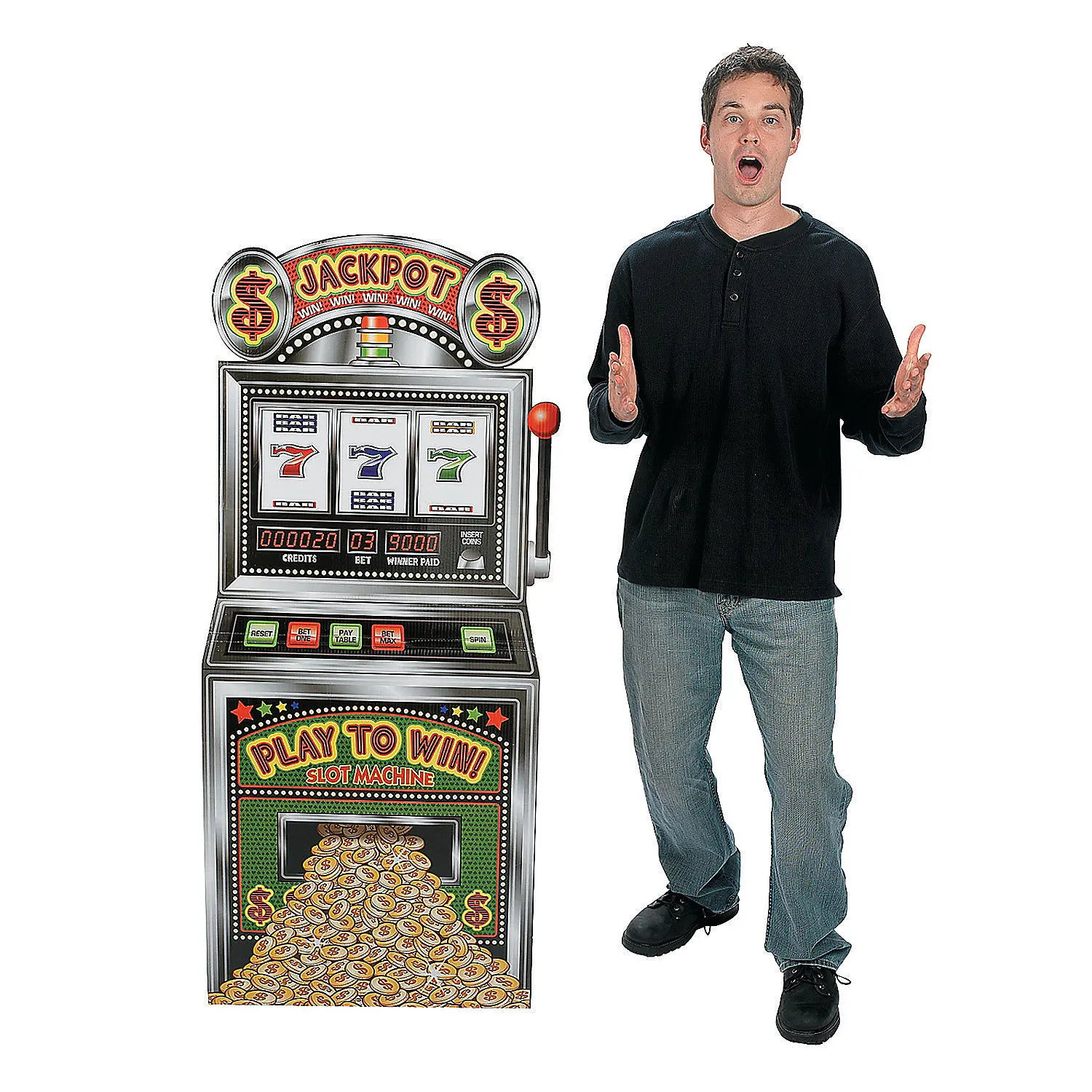 Multicolor 5 Ft. Slot Machine Cardboard Cutout Stand-Up, Festive Party Decor Prop, Photo Backdrop Accessory