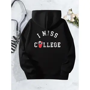 Women's Funny "I Miss College" Hoodie with Beer Pong & Party Print - Long Sleeve Hooded for Sorority & Frat Joke Outfits - Trendy Graphic Hooded Sweatshirt for Women