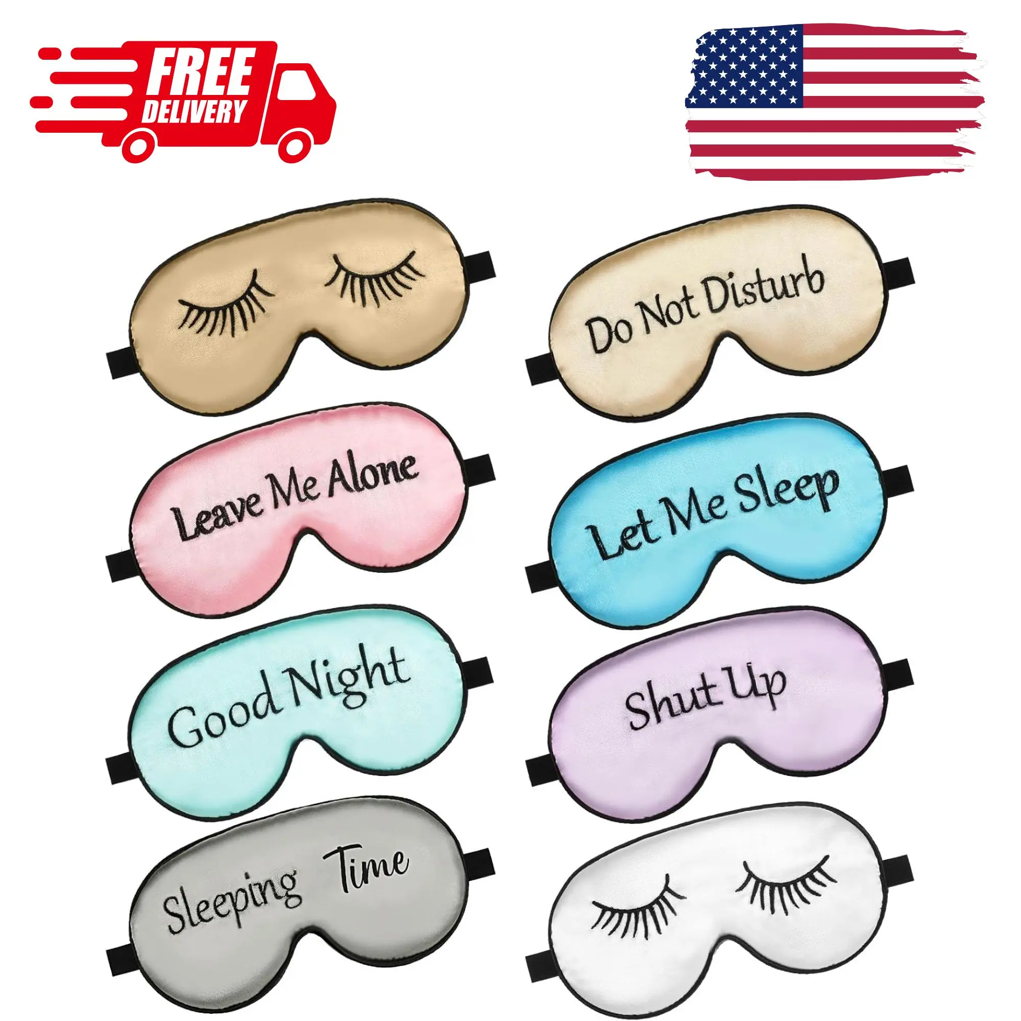 8 Pieces Funny Sleep Mask Silk Eye Mask with Adjustable Strap Soft Cute (Elegant Colors)