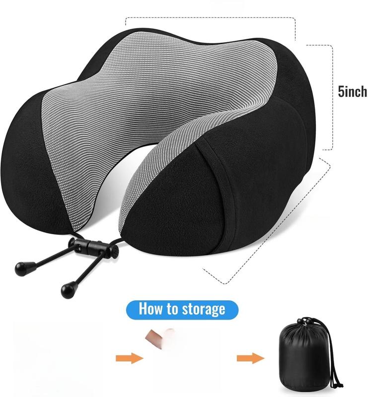 2 Pack Travel Pillow Premium Memory Foam, Comfortable & Supportive Neck Pillow, Neck Pillows for Sleeping Travel, Airplane Pillow for Sleeping Airplane, Car, Office and Home（Black & Black）