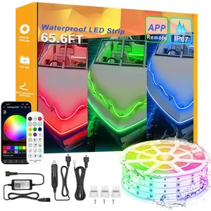 Boat Lights LED Waterproof, 65.6FT Pontoon Boat Led Lights Strip, Marine Led Strip Light, Multicolor 12v RGB LED Strips Outdoor IP67, Night Fishing Lighting with APP & Remote for Bass Jon, RV, Kayak