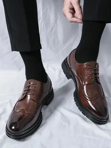 Men's Business Formal Lace Up Dress Shoes, Fashionable Pointed Toe Solid Color Dress Shoes for Work Office, Male All-match Shoes for Daily Wear Footwear, Business Casual Oxfords