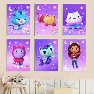 6pcs Cartoon Anime Posters Kawaii Girl Canvas Painting, Animal Wall Art for Bedroom & Living Room, Unframed Art Print Home Decor