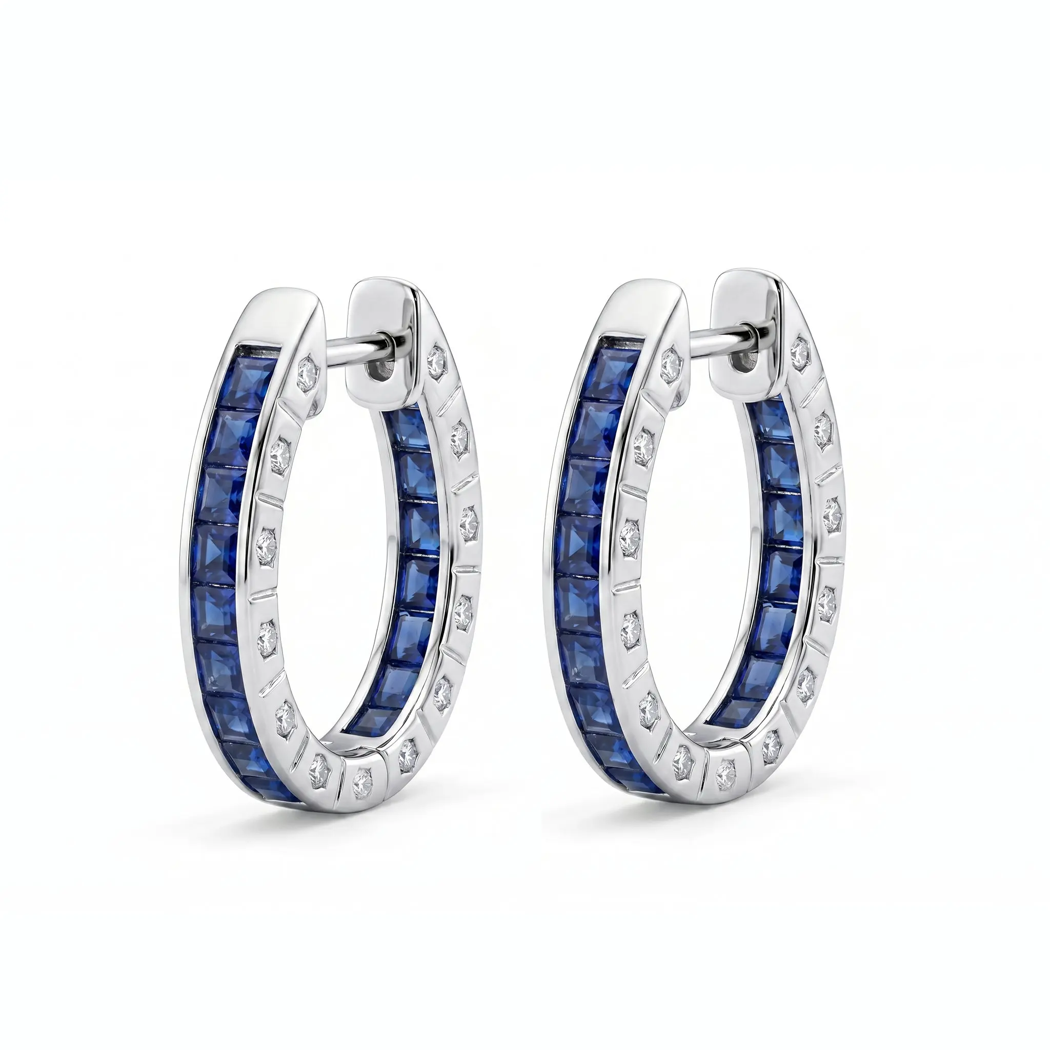 Inside out Hoop Earrings – Sapphire Blue or Ruby Red Cubic Zirconia