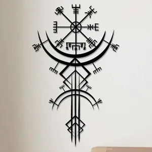 Viking Metal Wall Art, Norse Mythology Rune Decor, Metal Wall Hanging Decor for Home Office, Indoor Decoration, Home Decor Products, Garden Decoration Supplies
