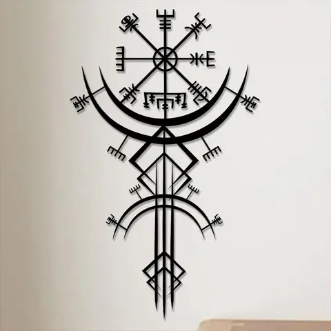 Viking Metal Wall Art, Artwork for Walls, Norse Mythology Rune Decor, Metal Wall Hanging Decor for Home Office, Garden Decoration Supplies
