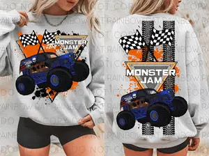 Youth & Adult Monster Jam Grave Digger Sweatshirt 2 Sided, Racing Monster Truck Graphic Crewneck Pullover Gift
