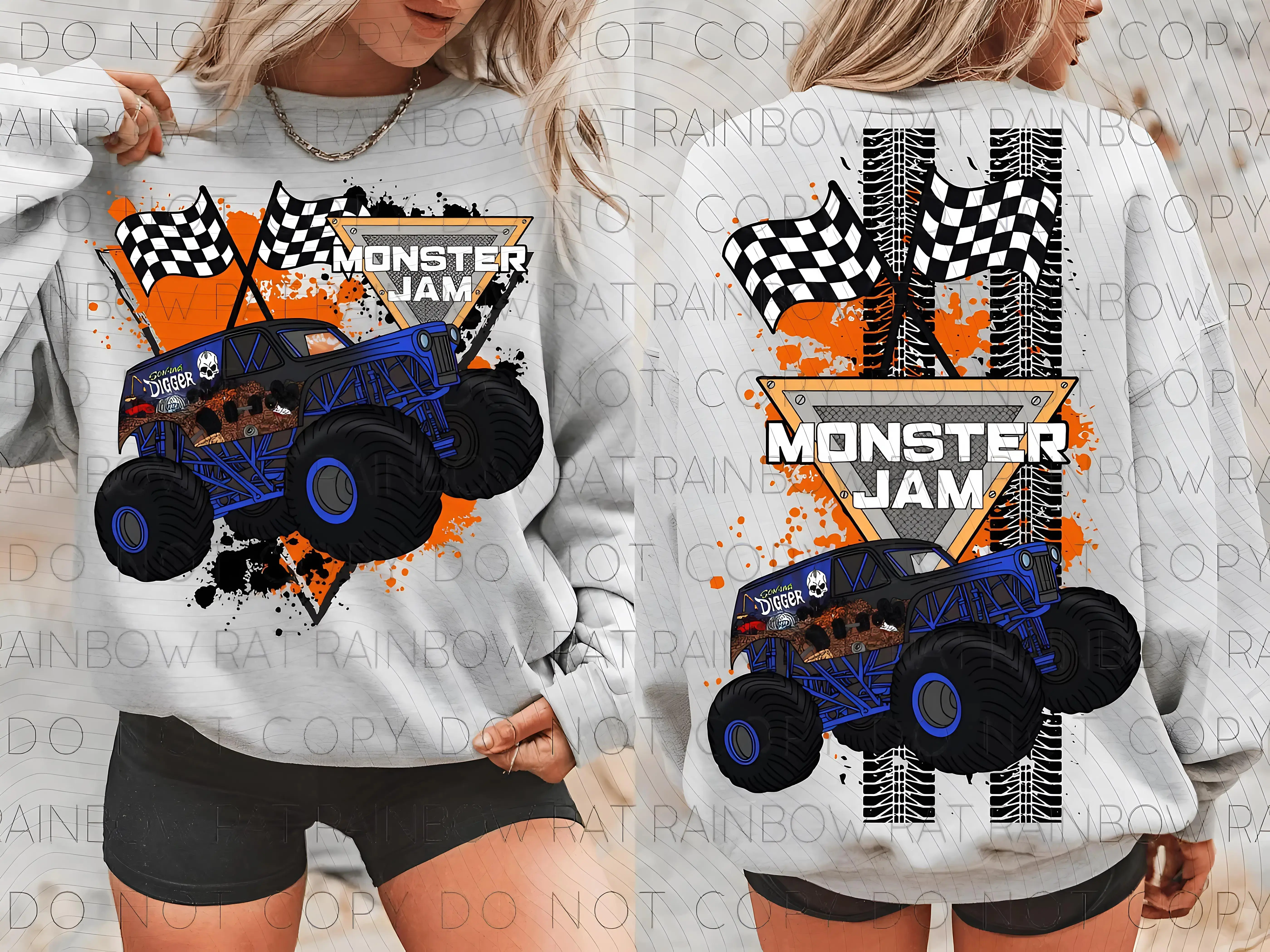 Youth & Adult Monster Jam Grave Digger Sweatshirt 2 Sided, Racing Monster Truck Graphic Crewneck Pullover Gift